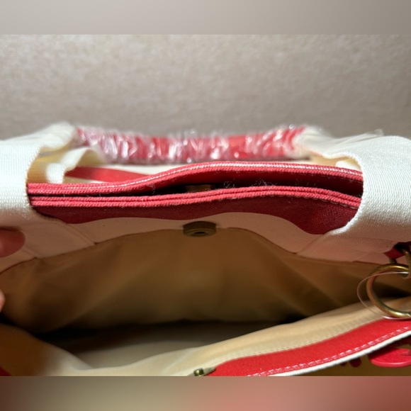 Sonoma Goods Danson Canvas Tote Red Cream Summer Bag Crab Charm NWT - Picture 6 of 10
